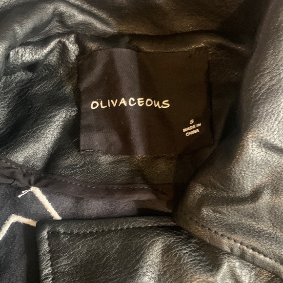 Olivaceous Black Leather Jacket with White Stars - Picture 2 of 6